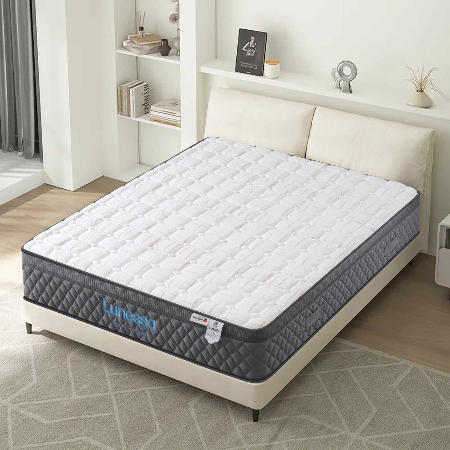 Orthopädische Luxus-Hybridmatratze für Rückenschläfer & Paare – Lunessa Sapphire mit 800 Taschenfedern & Kupferbezug