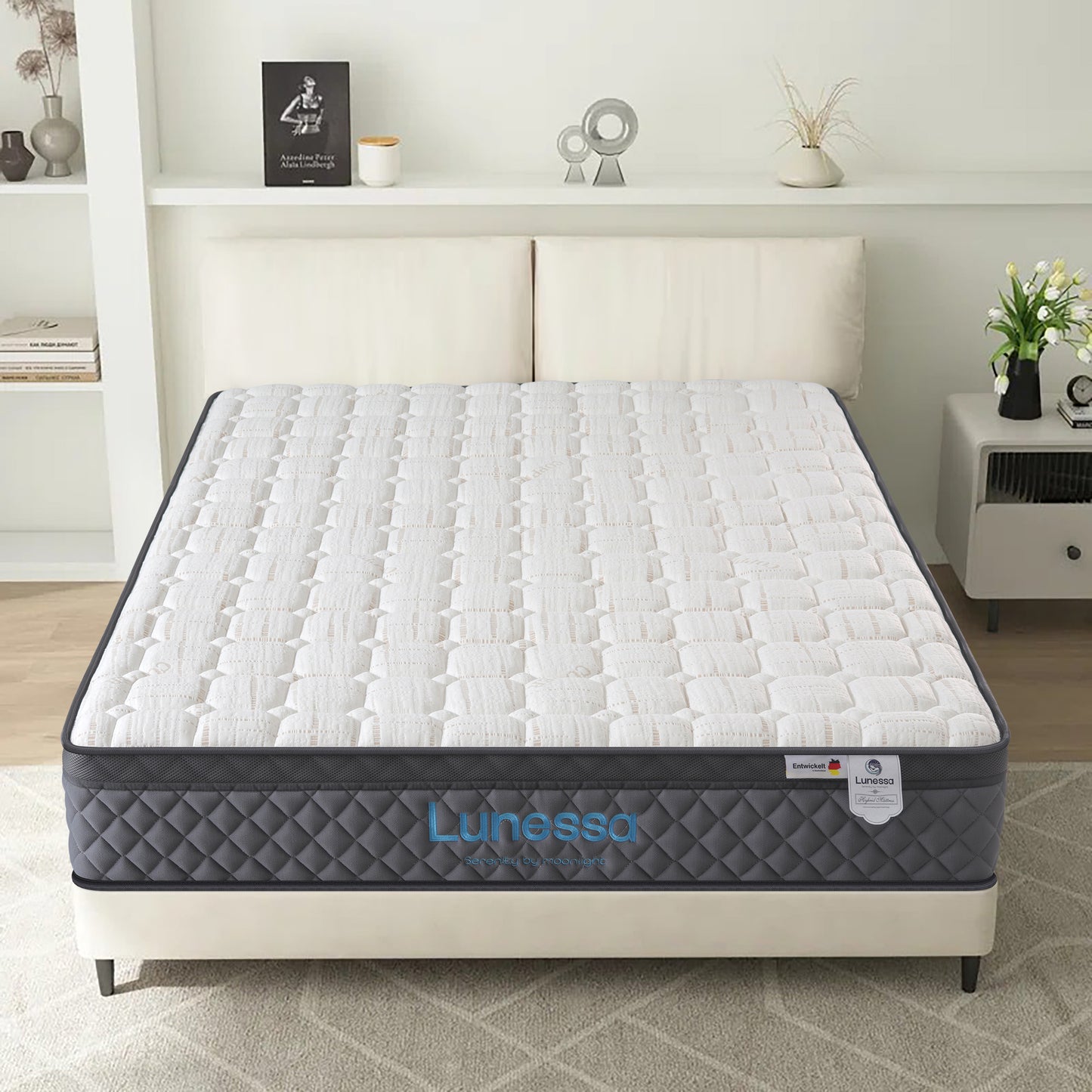 Orthopädische Luxus-Hybridmatratze für Rückenschläfer & Paare – Lunessa Sapphire mit 800 Taschenfedern & Kupferbezug